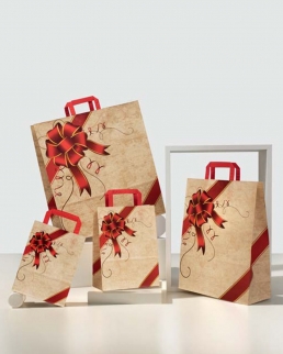 Shopper Ribbon Rosso 45 Kraft Bianco