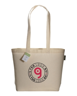 Shopper personalizzate in cotone organico certificato con soffietto da 120 gr